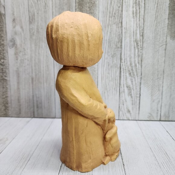 Vintage Dave Grossman Clay Sculpture Figurine Girl with Bunny Rabbit 8'' Tall - Picture 4 of 8